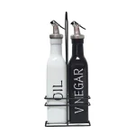 2 Pcs Oil & Vinegar Dispenser Set with Stand - Black & White - Image 5
