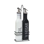 2 Pcs Oil & Vinegar Dispenser Set with Stand - Black & White - Image 4