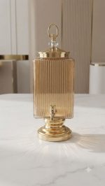 Luxury Ribbed Glass Dispenser with Golden Stand & Tap (4L)