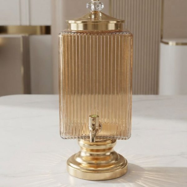 Luxury Ribbed Glass Dispenser with Golden Stand & Tap (4L)