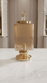 Luxury Ribbed Glass Dispenser with Golden Stand & Tap (4L) - Image 4