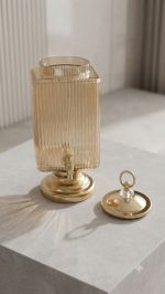Luxury Ribbed Glass Dispenser with Golden Stand & Tap (4L) - Image 5