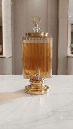 Luxury Ribbed Glass Dispenser with Golden Stand & Tap (4L) - Image 3