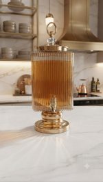 Luxury Ribbed Glass Dispenser with Golden Stand & Tap (4L) - Image 2