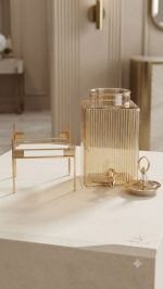 Luxury Ribbed Glass Dispenser with Golden Frame Stand (4L) - Image 4