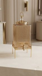 Luxury Ribbed Glass Dispenser with Golden Frame Stand (4L) - Image 5