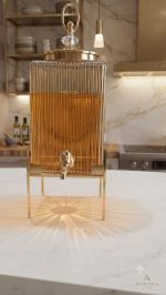 Luxury Ribbed Glass Dispenser with Golden Frame Stand (4L)