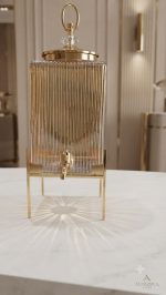 Luxury Ribbed Glass Dispenser with Golden Frame Stand (4L) - Image 3