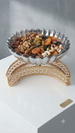 Luxury Lotus Glass Bowl with Golden Crescent Stand - Image 3