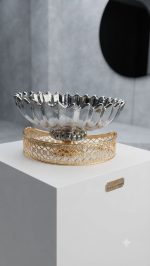Luxury Lotus Glass Bowl with Golden Crescent Stand - Image 4