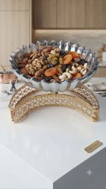Luxury Lotus Glass Bowl with Golden Crescent Stand - Image 2