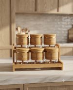 6-Pcs Glass Spice Jar Set with 2-Tier Bamboo Stand - Image 6