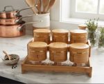 6-Pcs Glass Spice Jar Set with 2-Tier Bamboo Stand