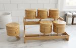 6-Pcs Glass Spice Jar Set with 2-Tier Bamboo Stand - Image 2
