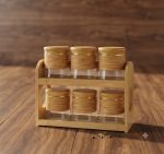 6-Pcs Glass Spice Jar Set with 2-Tier Bamboo Stand - Image 4