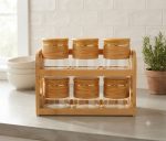 6-Pcs Glass Spice Jar Set with 2-Tier Bamboo Stand - Image 3
