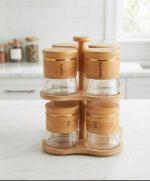 6-Pcs Rotating Glass Spice Jar Set with 2-Tier Spinning Stand - Image 4