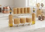 10-Pcs Luxury Bamboo Spice Jar Set with Oil & Vinegar Dispensers + Gold Metal Stand