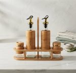 4-Pcs Bamboo Oil & Vinegar Set with Salt & Pepper Shakers + Wooden Stand - Image 5