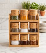 9-Pcs Glass Spice Jar Set with 3-Tier Bamboo Stand - Image 2