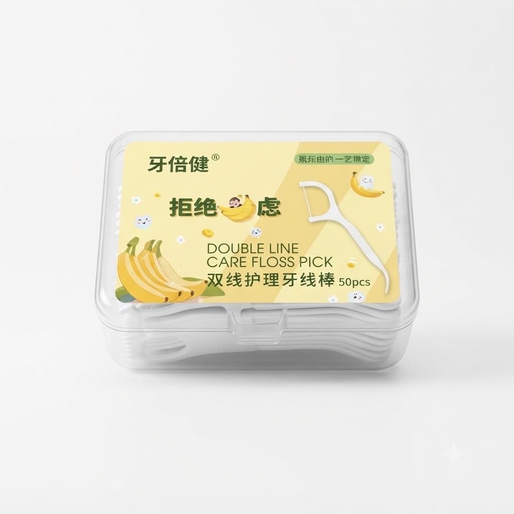 WhatsApp Image 2026-09-25 at 2.18.44 PM Double Line Dental Floss Picks - 50 Pcs Box - Banana Flavour - Image 1