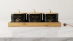 3 Pc Square Tea Coffee Sugar Jar Set with Wooden Tray - Glass - Image 4