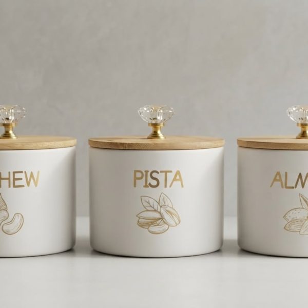 3 Pcs Dry Fruit Jar Set Without Tray- Glass White (Round)