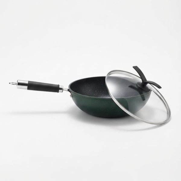 Non-Stick Wok Pan with Glass Lid - Green
