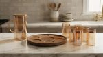 WELLDECO Amber Glass Jug Set - 7 Pcs with Wooden Tray - Image 2