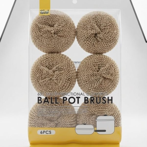 Eco-Friendly Jute Ball Pot Brush - Pack of 6