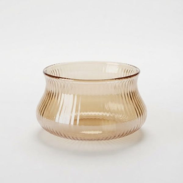 Amber Ribbed Glass Fruit Bowl