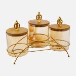 3-Piece Glass Spice Jar Set with Decorative Metal Stand (800ml) - Image 5