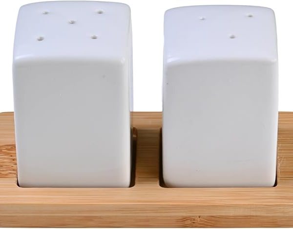 Ceramic Salt and Pepper Shakers Set with Tray