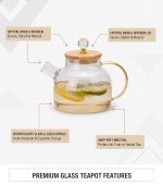 Premium Borosilicate Glass Teapot Set with 6 Cups & Bamboo Stand - Image 3
