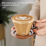 Glass Mug with Wooden Handle and Saucer Set(230ML)-GOLD