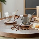 Glass Mug with Wooden Handle and Saucer Set(230ML)-GOLD - Image 5