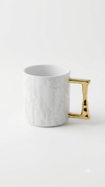 White & Gold Ceramic Tea Set - 8 Pcs (1 Kettle + 6 Cups + 1 Tray) - Image 5