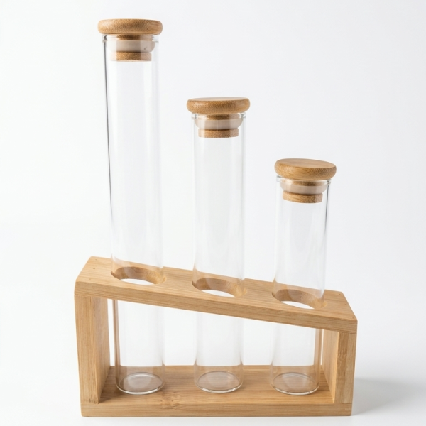 3-Piece Test Tube Spice Rack Set with Angled Wooden Stand