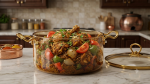 Amber Glass Casserole Pot with Gold Handles (2.5LTR) - Image 2