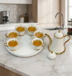 Royal White & Gold Ceramic Tea Set with Round Serving Tray - Image 2