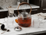 Glass Teapot Set with Wooden Accent Handle & Stainless Steel Infuser - Image 2
