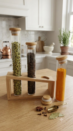 3-Piece Test Tube Spice Rack Set with Angled Wooden Stand - Image 3
