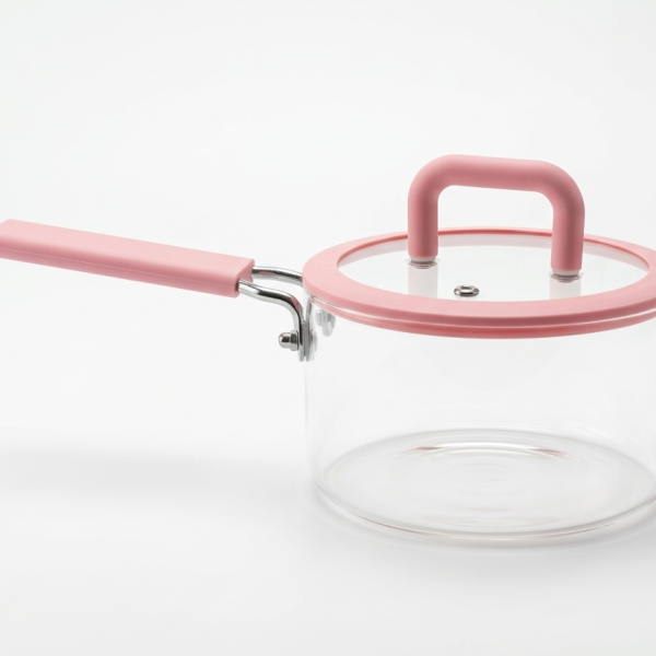 Glass Saucepan with Pink Comfort Handle & Lid (1.8ltr)
