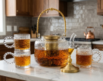 Glass Teapot Set with Gold Overhead Handle & Infuser - Image 2