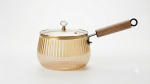 Amber Fluted Glass Saucepan with Wooden Handle & Glass Lid