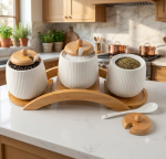 Ceramic & Bamboo Spice Jar Set - Image 2