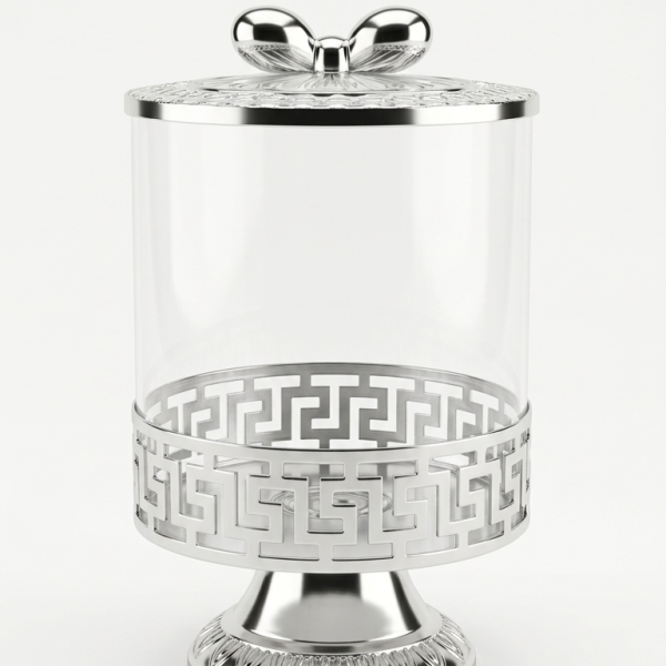 Luxury Silver Bow Pedestal PET Storage Jar