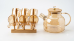 Premium Borosilicate Glass Teapot Set with 6 Cups & Bamboo Stand