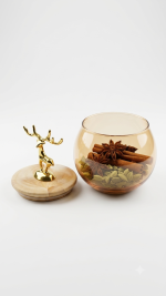 Glass Spice Jar - Round Amber Canister with Wood Lid (550ML) - Image 3