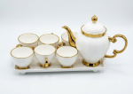 Luxury Royal White & Gold Ceramic Tea Set with Footed Serving Tray